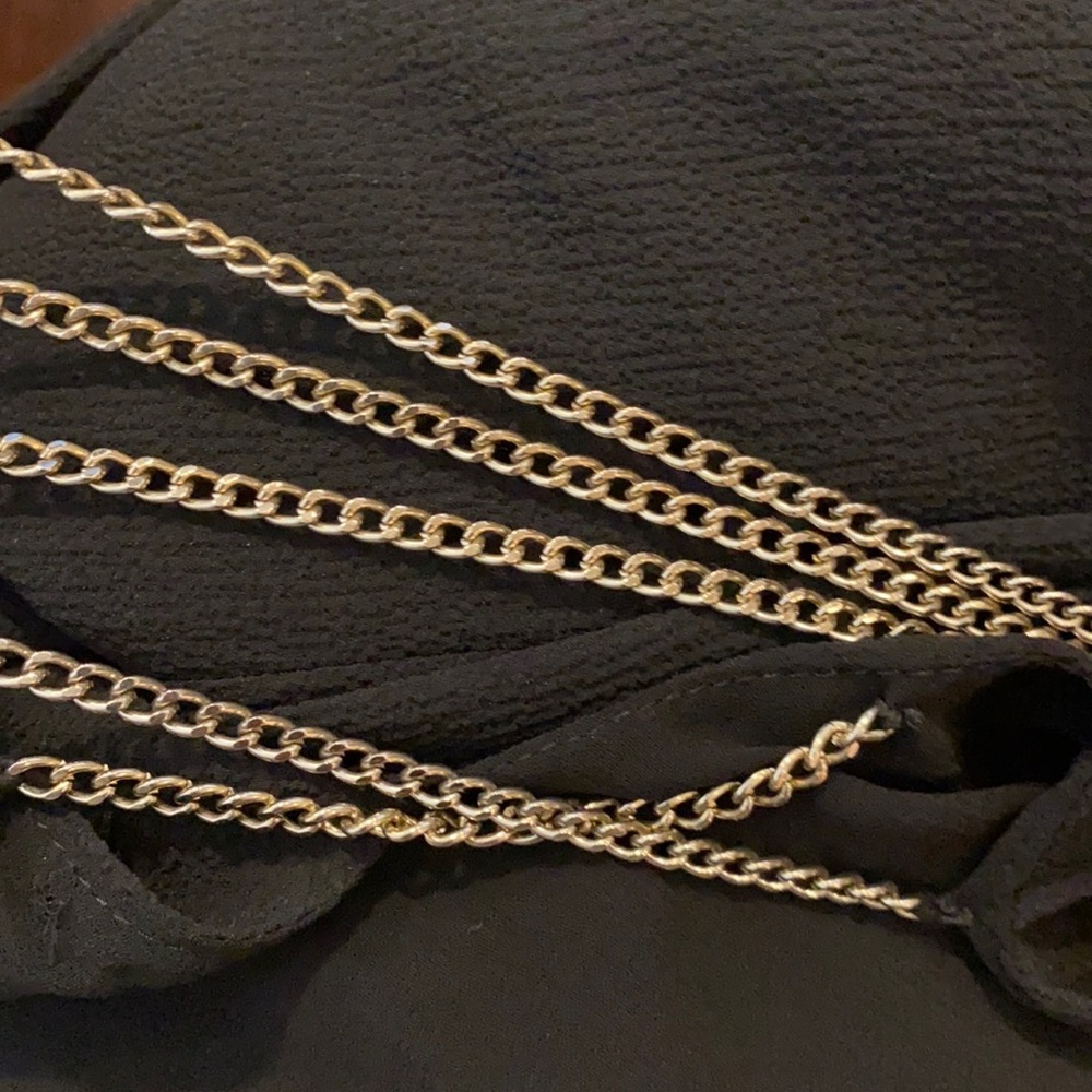 Bebe black longsleeve gold chain open back gold buttons womens blouse shirt XS​ - Picture 8 of 8